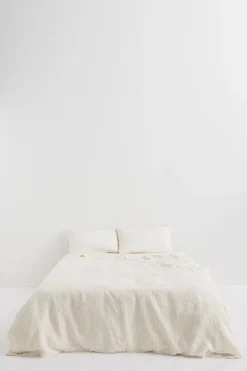 Linen Duvet Cover Olive Pinstripe
