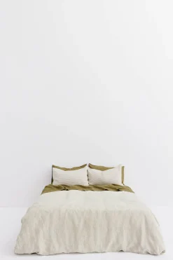Linen Duvet Cover Olive Stripe