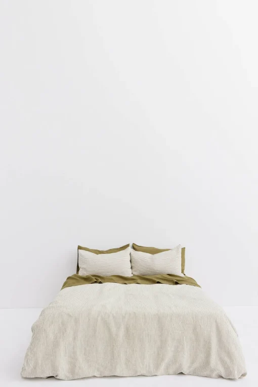 Linen Duvet Cover Olive Stripe