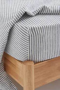 Linen Fitted Sheet Ocean Stripe