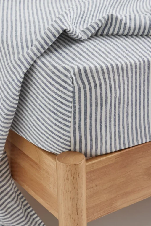 Linen Fitted Sheet Ocean Stripe