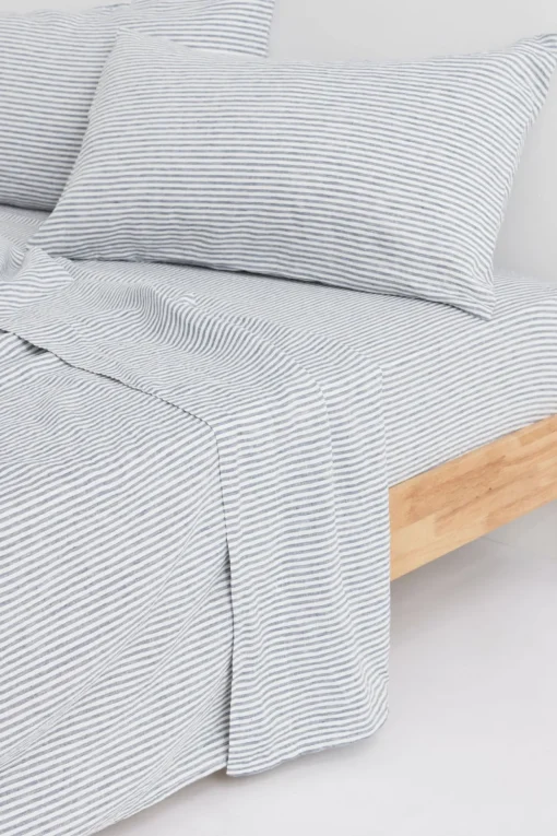 Linen Fitted Sheet Ocean Stripe