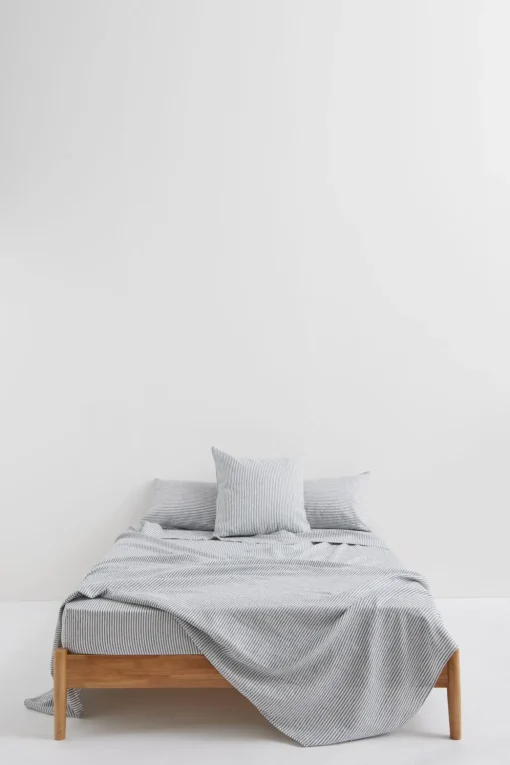 Linen Fitted Sheet Ocean Stripe