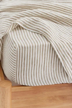 Linen Fitted Sheet Olive Stripe
