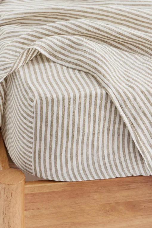 Linen Fitted Sheet Olive Stripe