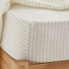Linen Fitted Sheet Olive Pinstripe