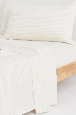 Linen Fitted Sheet Olive Pinstripe
