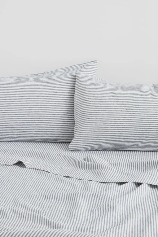 Linen Flat Sheet Ocean Stripe