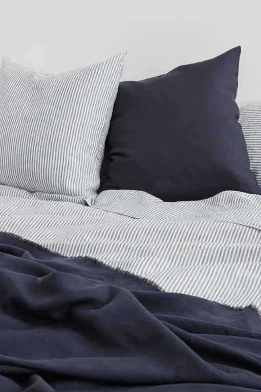 Linen Flat Sheet Ocean Stripe