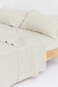 Linen Flat Sheet Olive Stripe