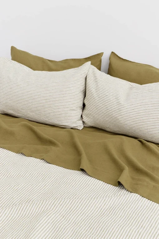 Linen Flat Sheet Olive Stripe