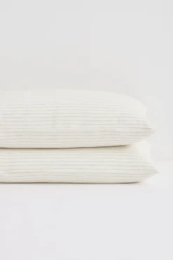 Linen Standard Pillow Cases Olive Pinstripe
