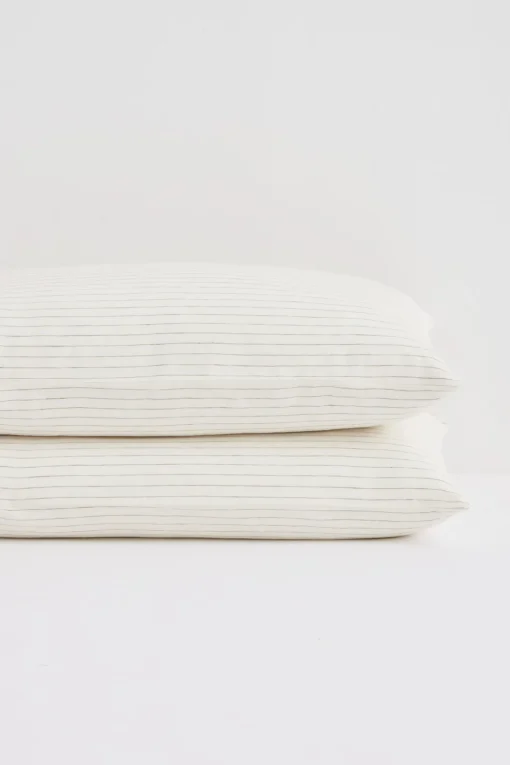 Linen Standard Pillow Cases Olive Pinstripe