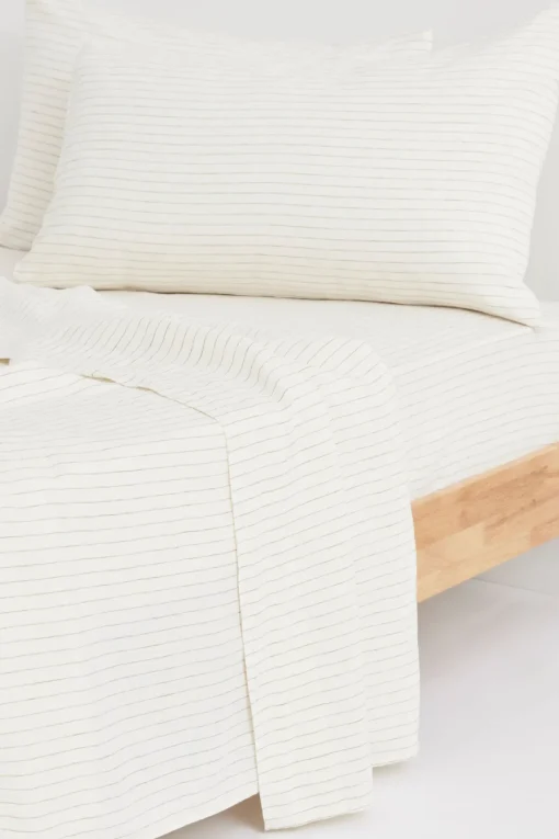 Linen Standard Pillow Cases Olive Pinstripe