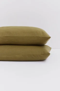 Standard Linen Pillow Cases Olive